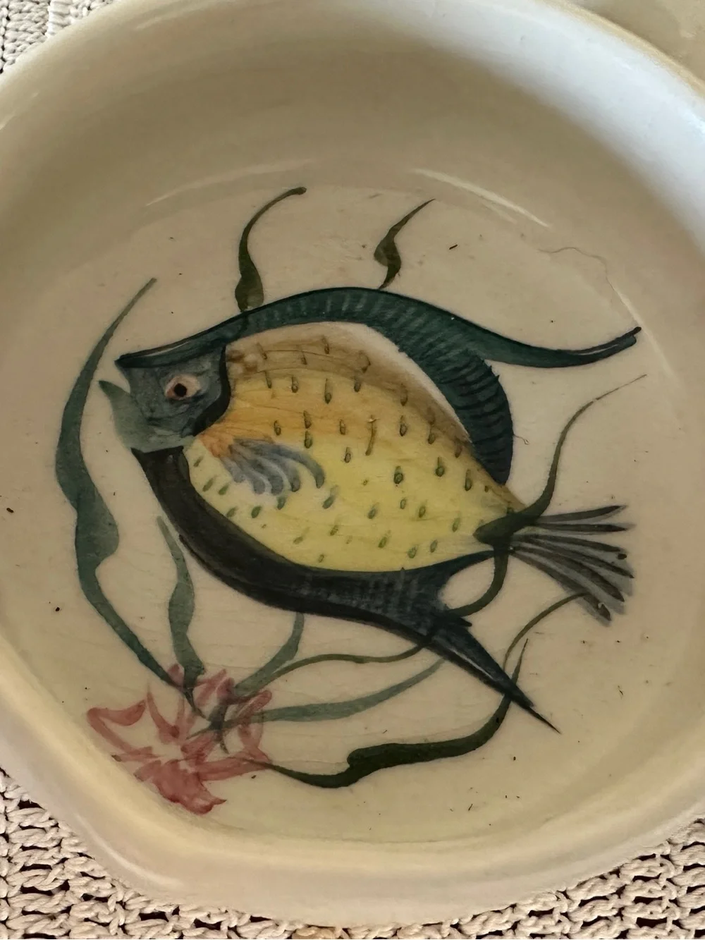 Vintage Secla Portugal Bowls Hand Painted Fish Umbrella Handle Pair 4